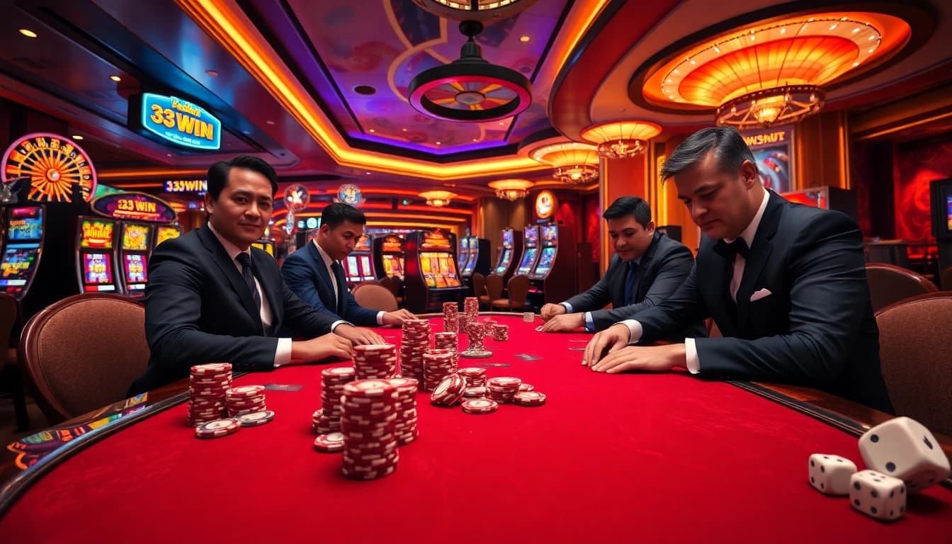 Experience the thrill of high-stakes poker and winning with 33WIN in a luxurious casino atmosphere.