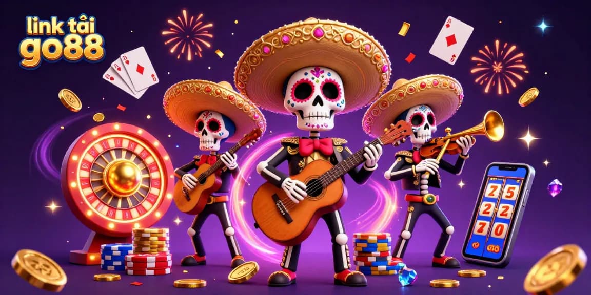 Experience exhilarating action with link tải go88 in this vibrant 3D casino illustration showcasing a festive mariachi band.