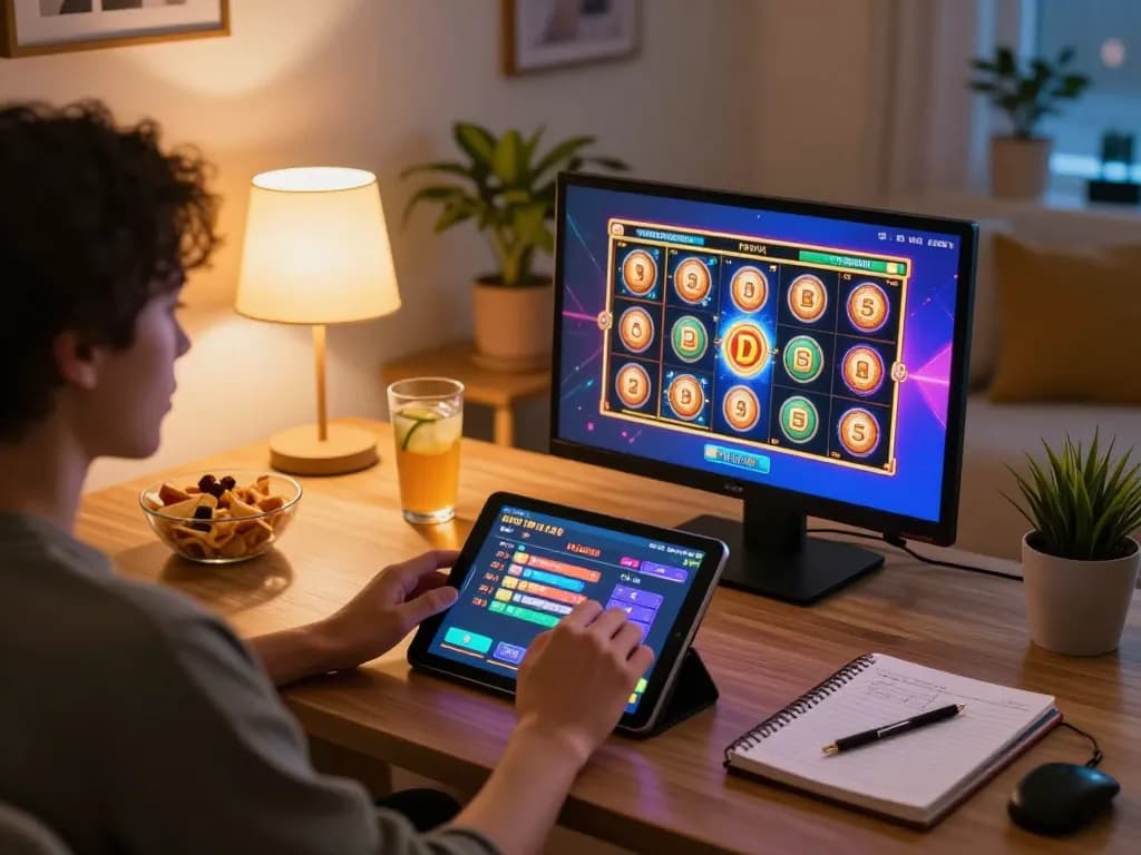 FAFA 828 player enjoying thrilling slots experience at home with tablet in cozy setting