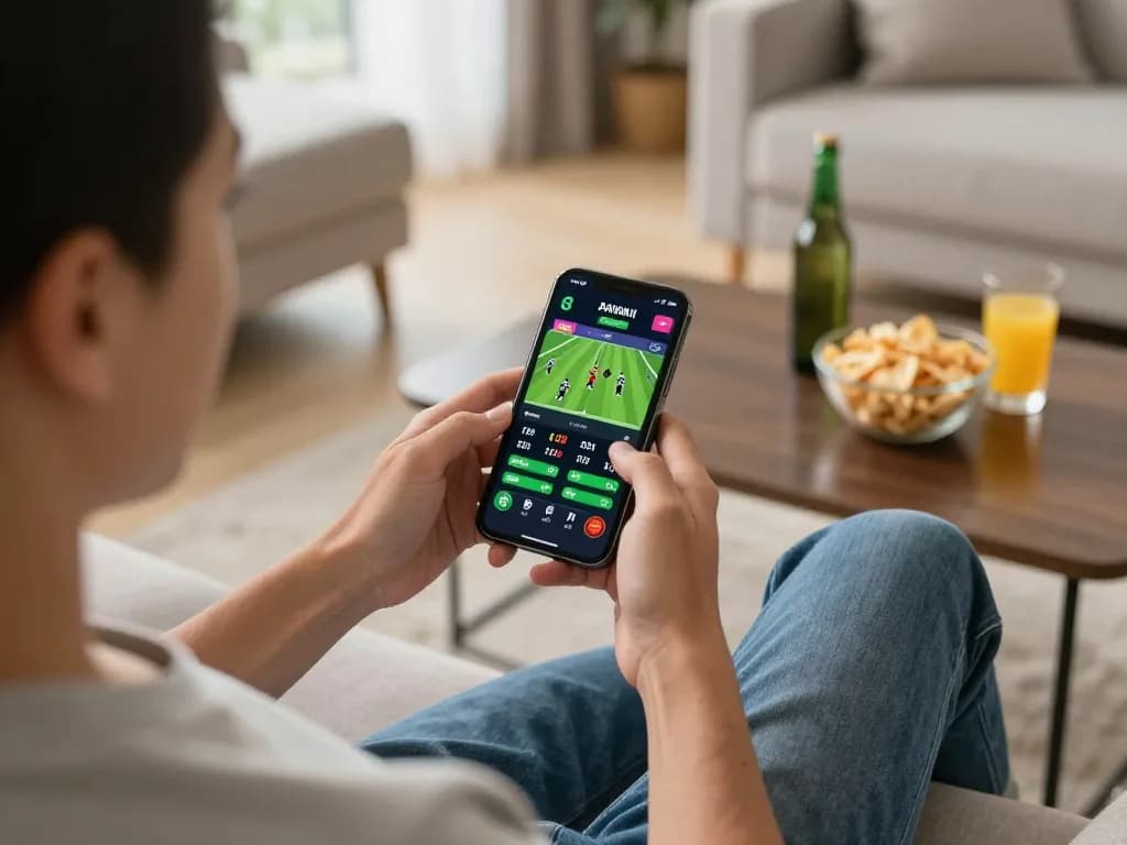 Link SC88 showcases a dynamic sports betting experience on a smartphone in a cozy home setting.