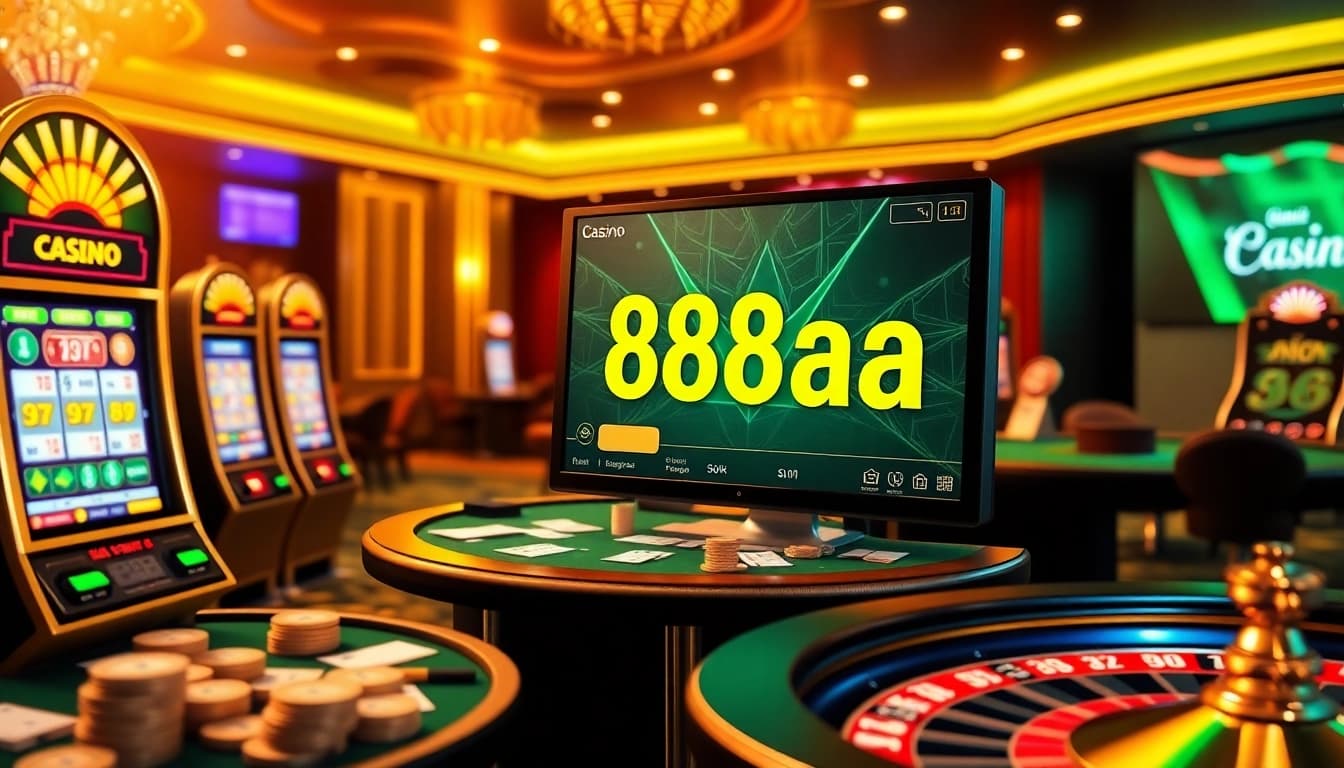 Exciting gaming scene at 88aa with vibrant slot machines and poker tables.