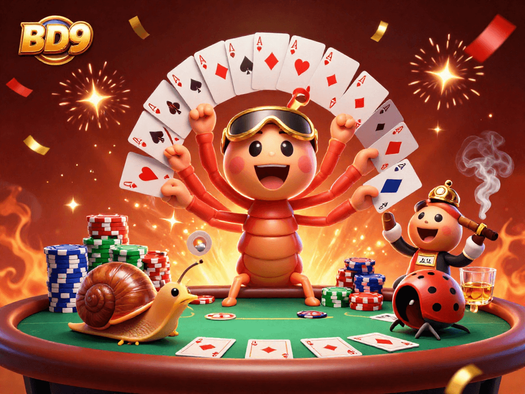 Engage in BD9’s thrilling casino experience with vibrant characters, poker action, and chaotic excitement.