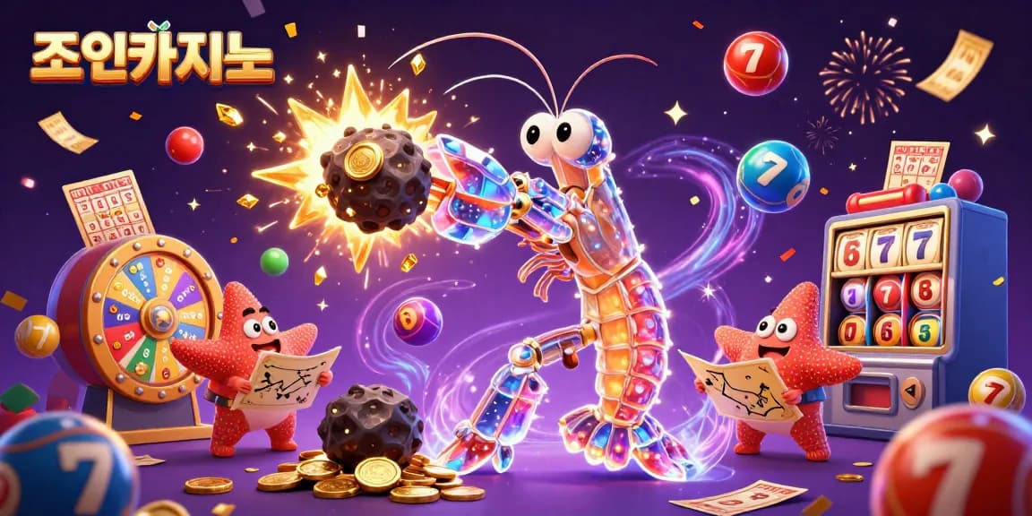 Experience the thrills of 조이카지노 with vibrant visuals of a samurai shrimp in a casino adventure.
