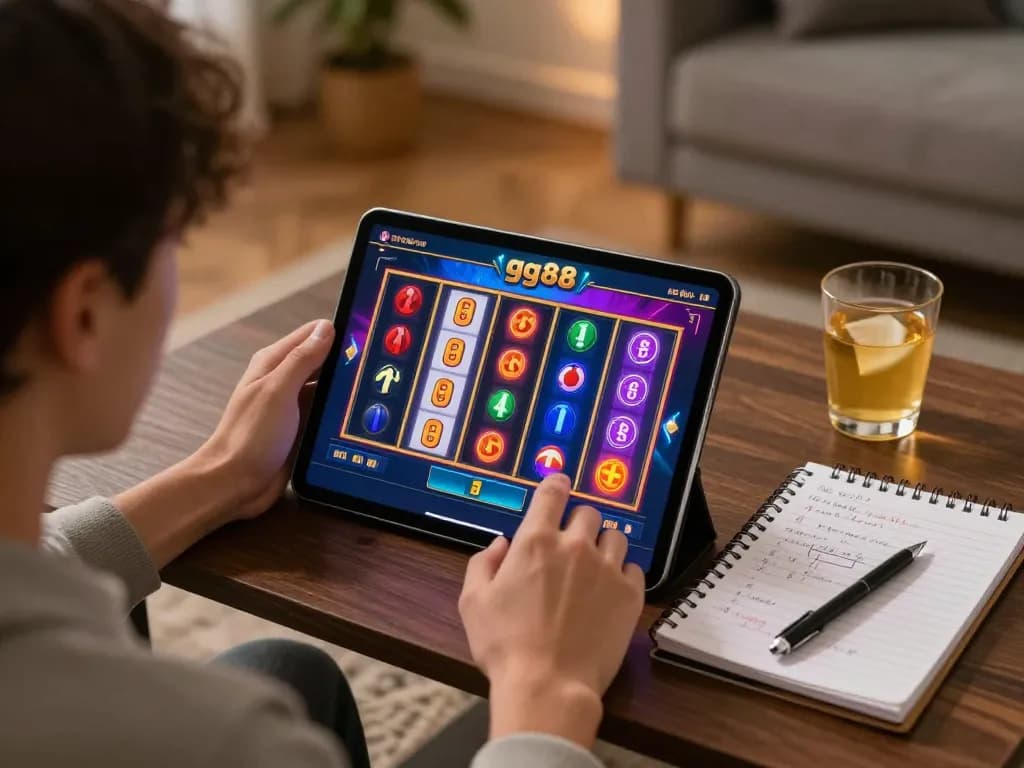 Play gg88 slot game on a tablet while enjoying a cozy home atmosphere.
