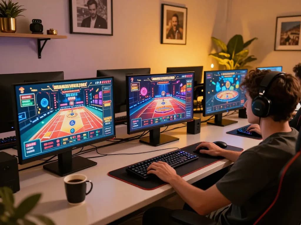 Engage with a No Deposit Bonus while playing exciting casino games on multiple screens in a stylish home setup.