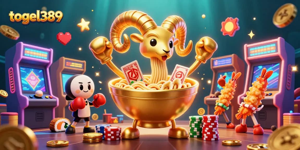 Join the fun with togel389 as the giant ramen bowl deals cards and chips in a vibrant casino.
