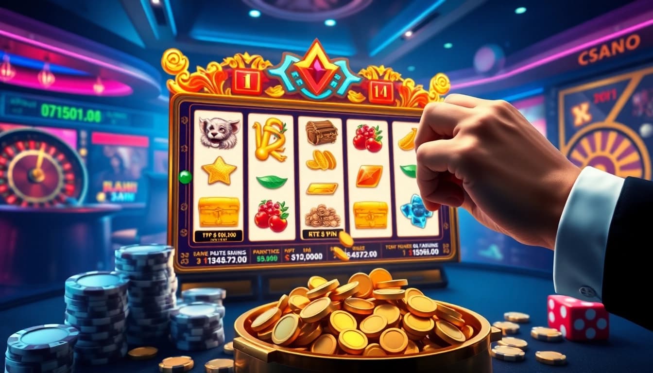 Player spinning game nổ hũ slot machine with vibrant symbols and jackpot coins