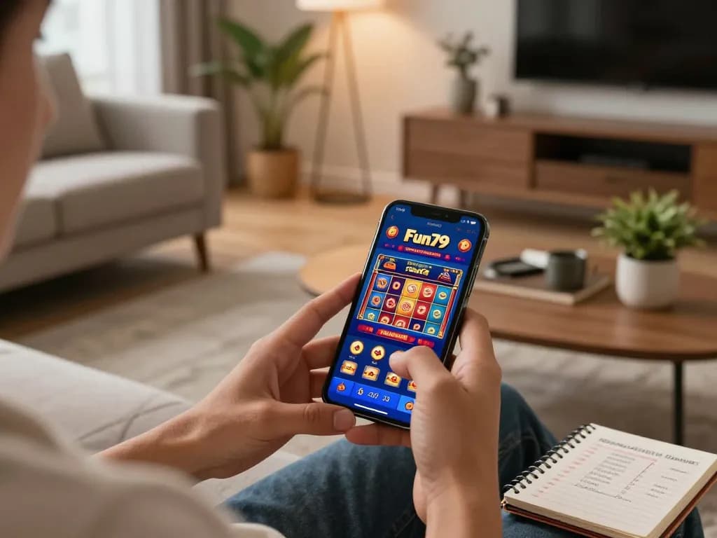 Engaging with the Fun79 app highlights a thrilling experience on trang chủ fun79 in a cozy home setting.