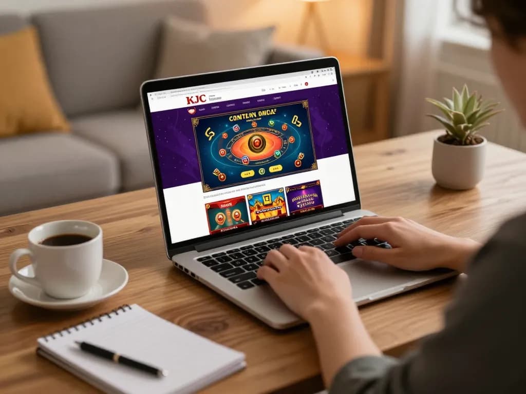 KJC online gaming experience with a player engaged in casino games on a laptop