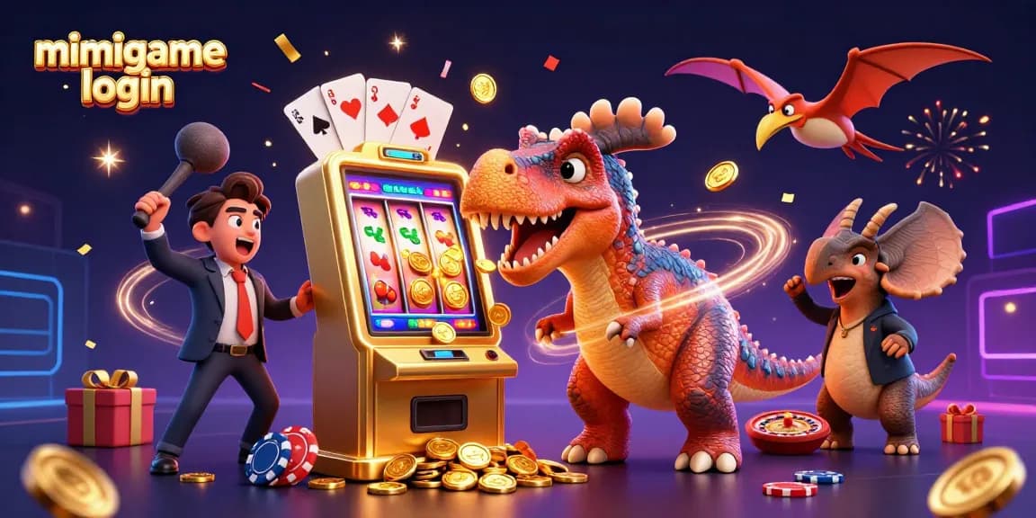 Play exciting games at mimigame login as the pachycephalosaurus wins big at a golden slot machine!