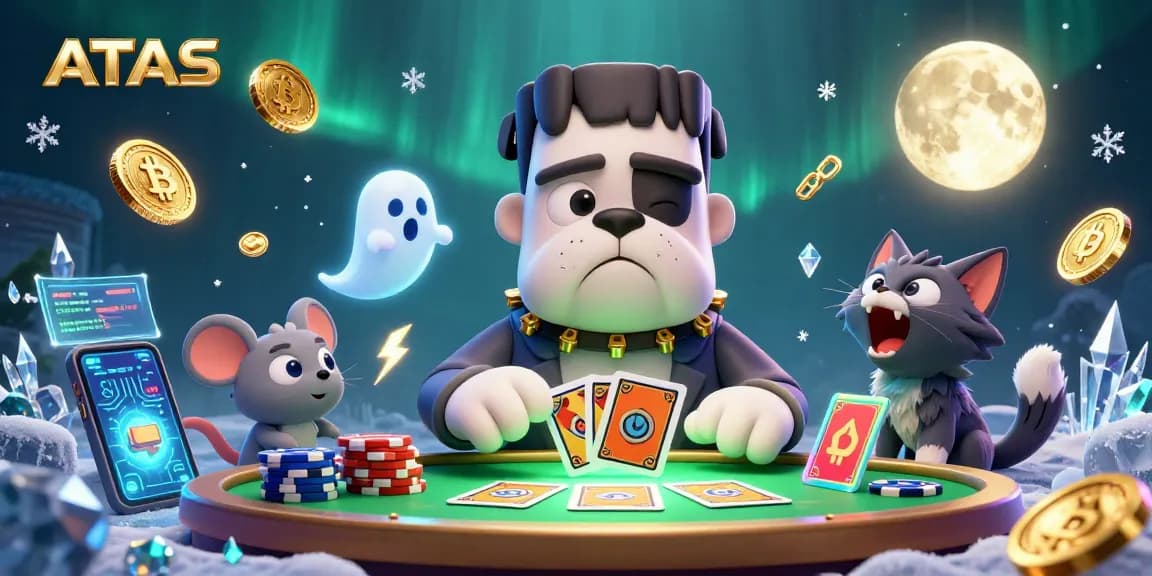 Gamblers join the fun at ATAS Casino with a vibrant 3D illustration of a Frankenstein bulldog and friends.