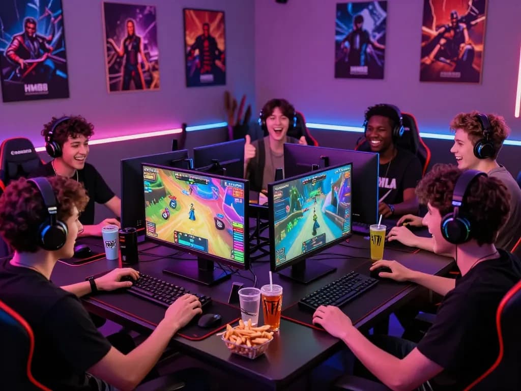 Engaging HM88 game session with players celebrating wins in a vibrant gaming room