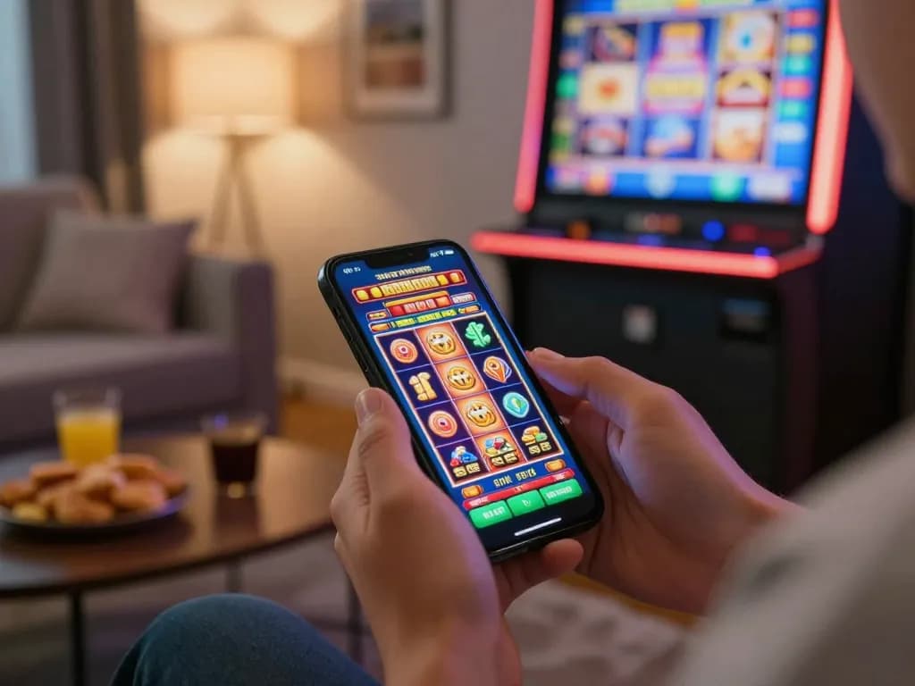 Player utilizing a No Deposit Bonus on a smartphone while enjoying slot games at home