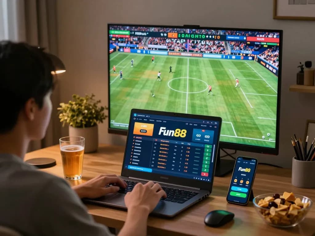 Enjoy betting on sports with Fun88 app during live match from home setup.