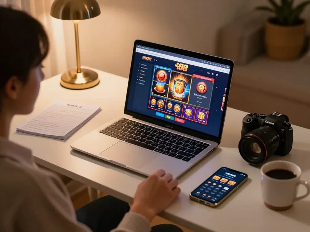 Engaging night of online gaming featuring slot88 resmi on laptop and strategic notes