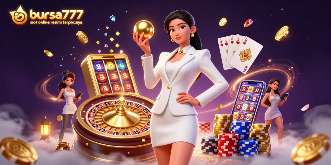 Experience the thrill of bursa777 slot online resmi terpercaya with an exciting illustration capturing casino elements.