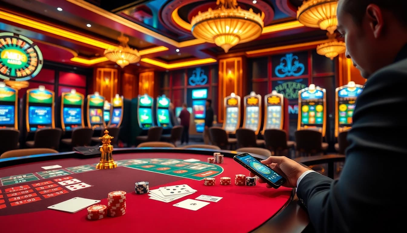 Engage in exciting gaming action at AU88 with vibrant casino tables and immersive slot machines.