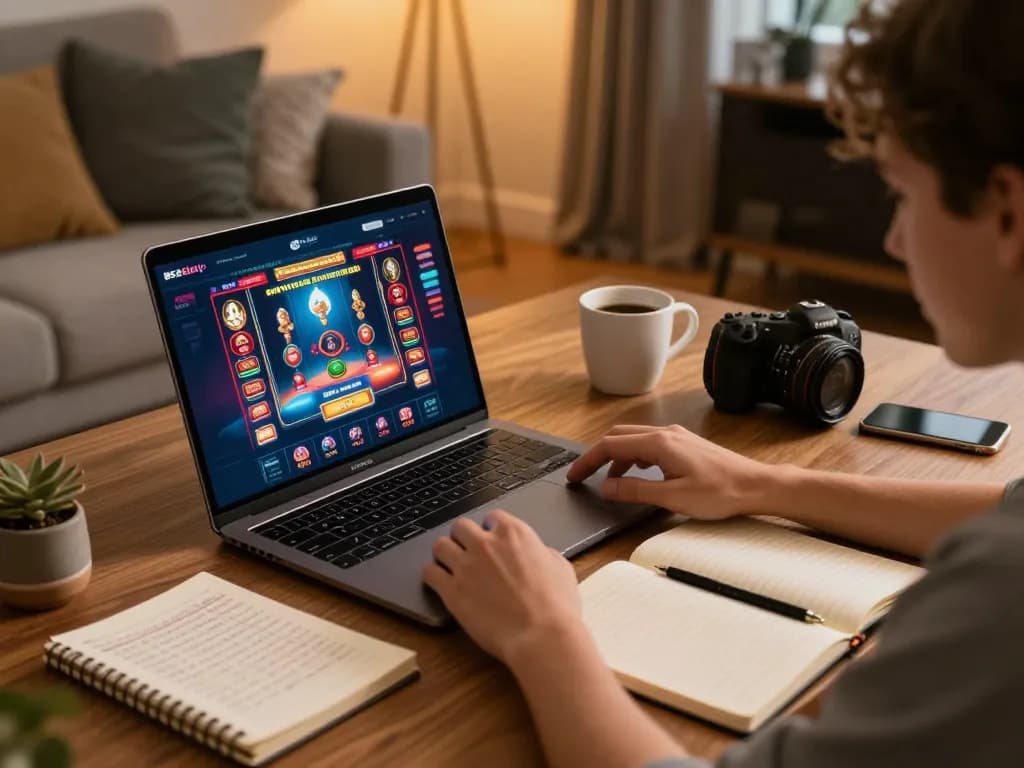 B52club player strategizing with notebook while engaging in online casino games at home