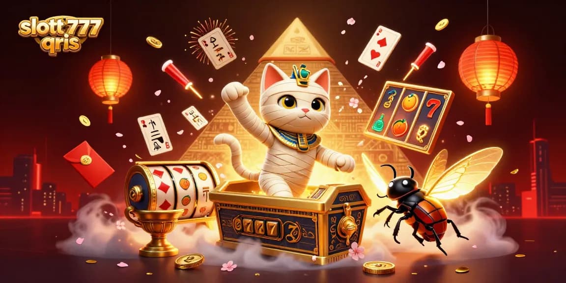 Experience exciting gameplay with slott 777 qris featuring a 3D mummy cat and vibrant slot elements.