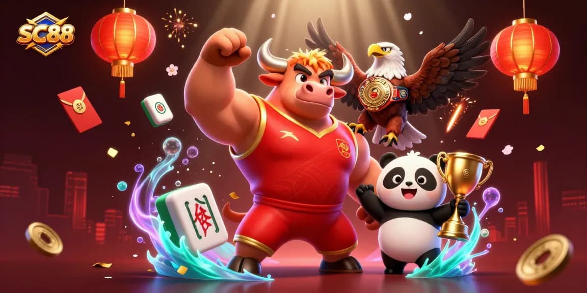 SC88 players celebrate jackpots with vibrant characters and winnings in a lively casino scene.