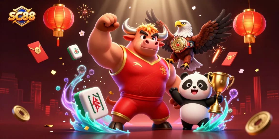 SC88 players celebrate jackpots with vibrant characters and winnings in a lively casino scene.
