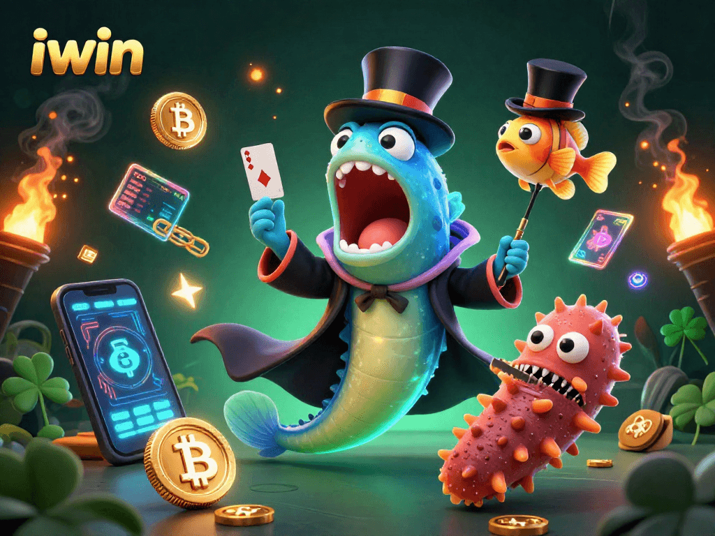 Engage in magical casino action with iwin's deep-sea characters performing dazzling tricks.