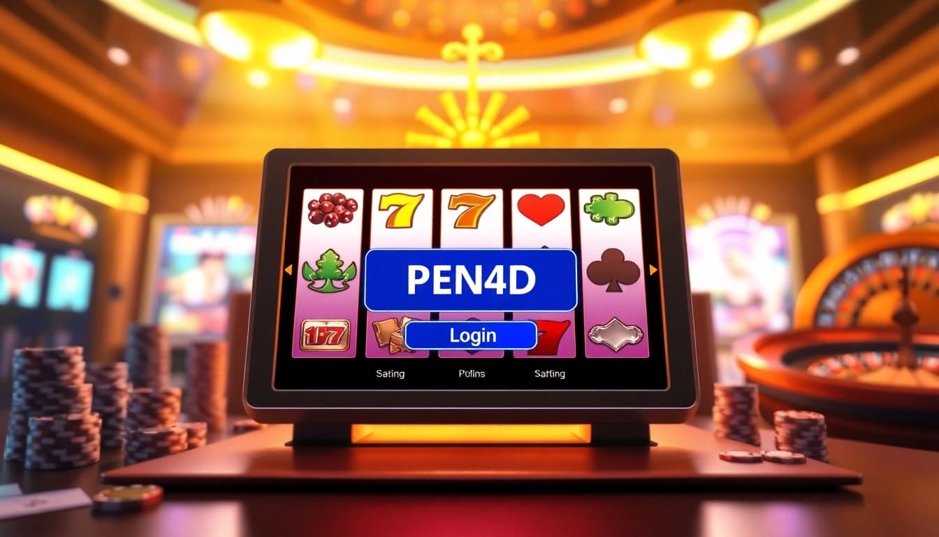 PEN4D login interface with a vibrant slot machine symbolizing excitement and winning opportunities in online gambling.