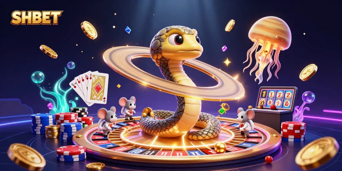 Engage in exciting bets at SHBET with vibrant cosmic themes and casino elements.