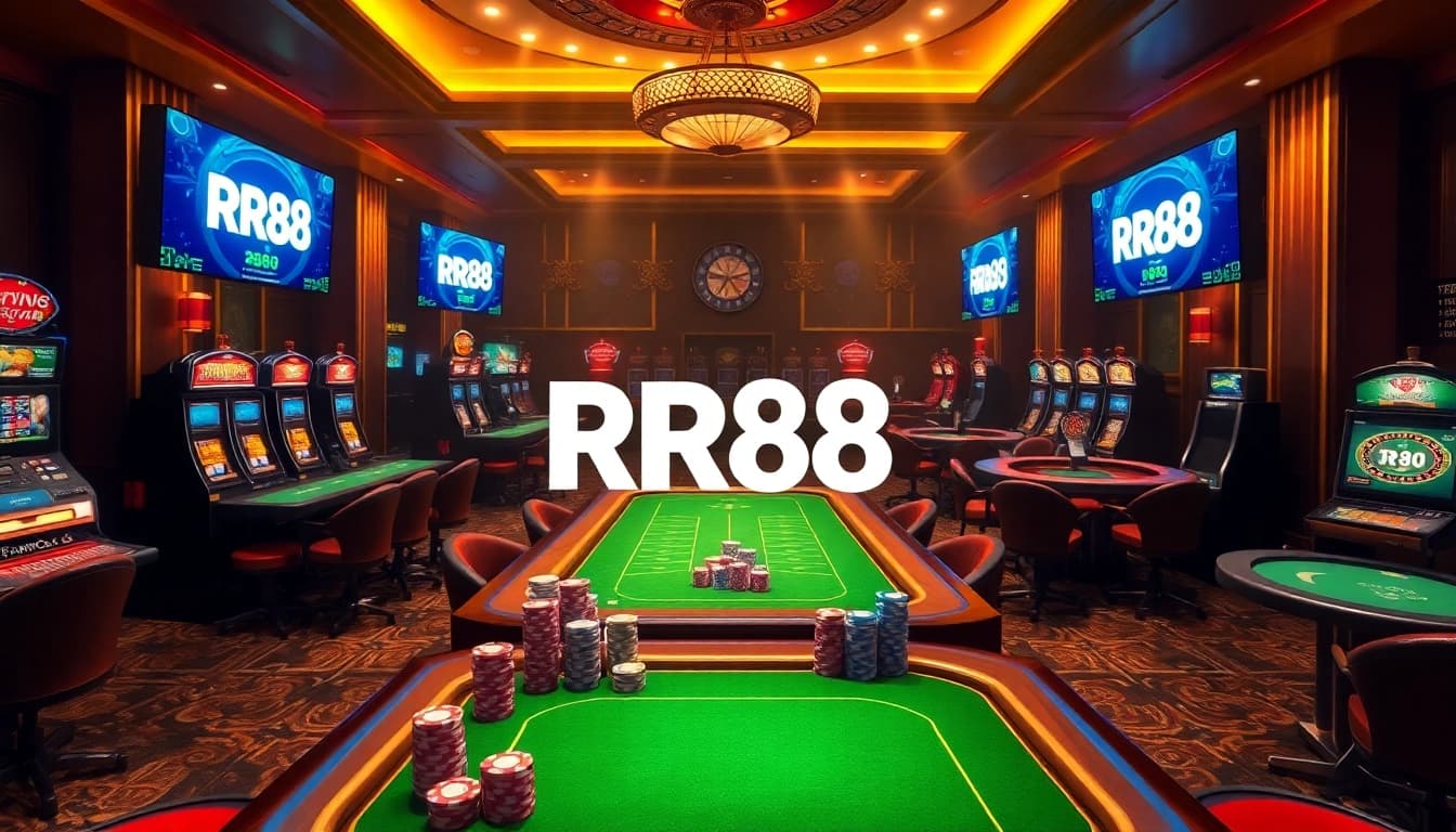 The engaging online gambling scene showcases vibrant elements reflecting luxury and excitement at Trang chủ RR88 casino.
