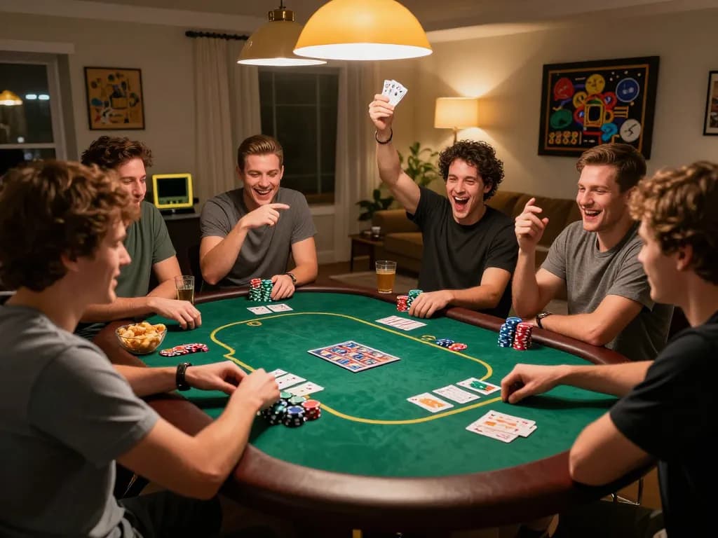 Friends engaging in a lively poker game while exploring non gamstop casinos for immersive betting experiences.