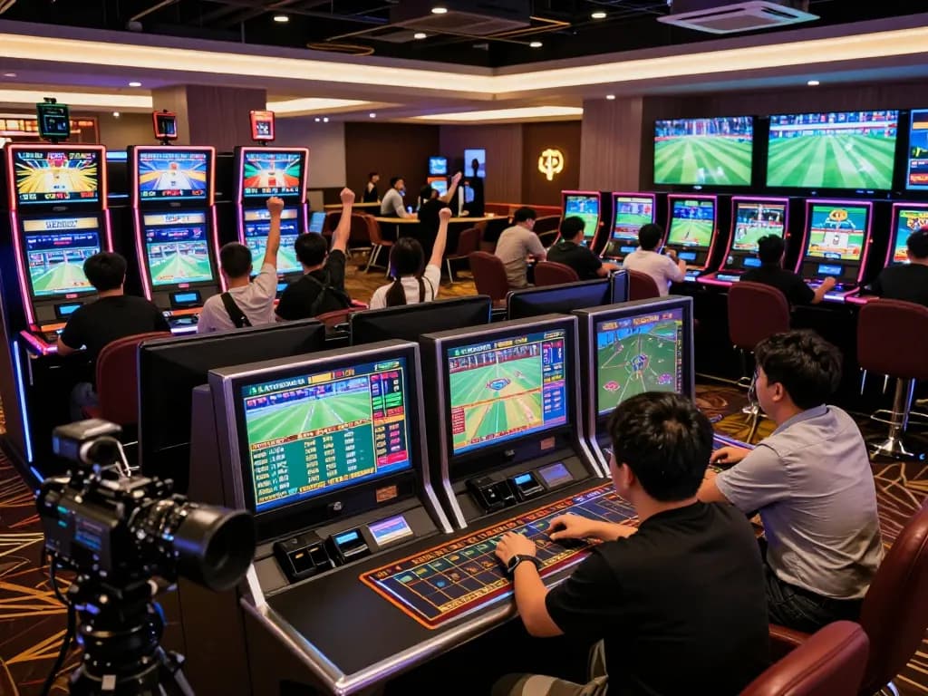 Placing bets on toto sgp while enjoying the vibrant sports betting atmosphere in a casino.