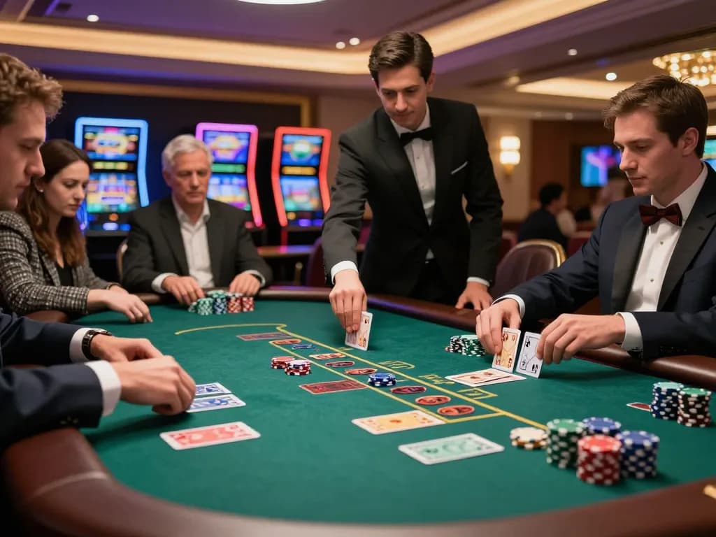 Players engaging at an SC88 blackjack table, showcasing strategic gameplay and vibrant casino atmosphere.