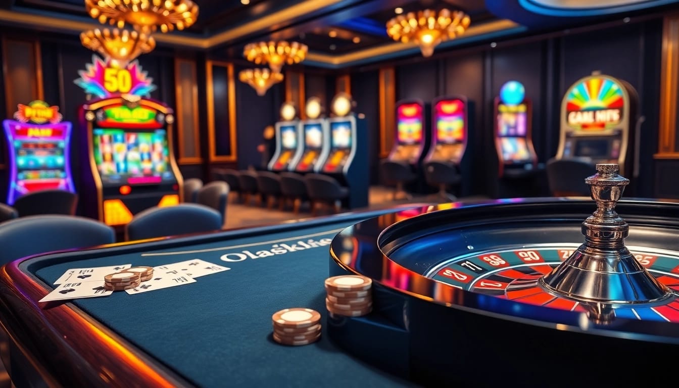Engaging gambling scene featuring vibrant slot machines and a blackjack table with 99win 03 elements.