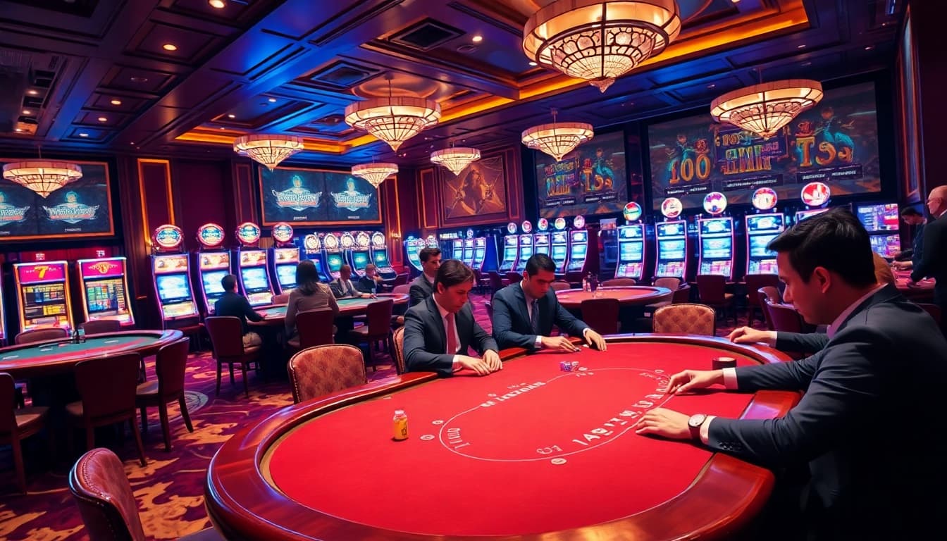Thrilling casino experience highlighting the trang chủ king88 with vibrant gaming tables and focused players.