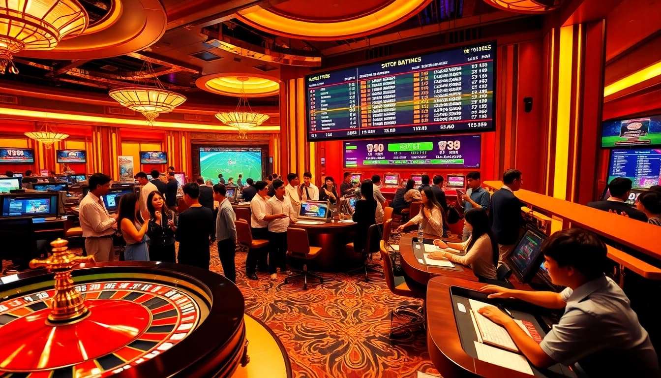 Experience the thrill of Situs Judi Bola Terbesar Di Dunia with vibrant sports betting action and engaged patrons.