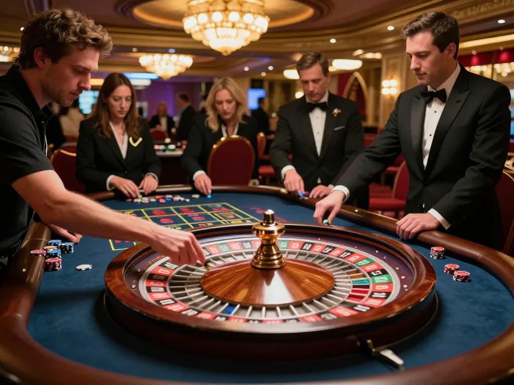 Experience the thrill of 188bets as a player enjoys an exciting roulette game in a luxurious casino.
