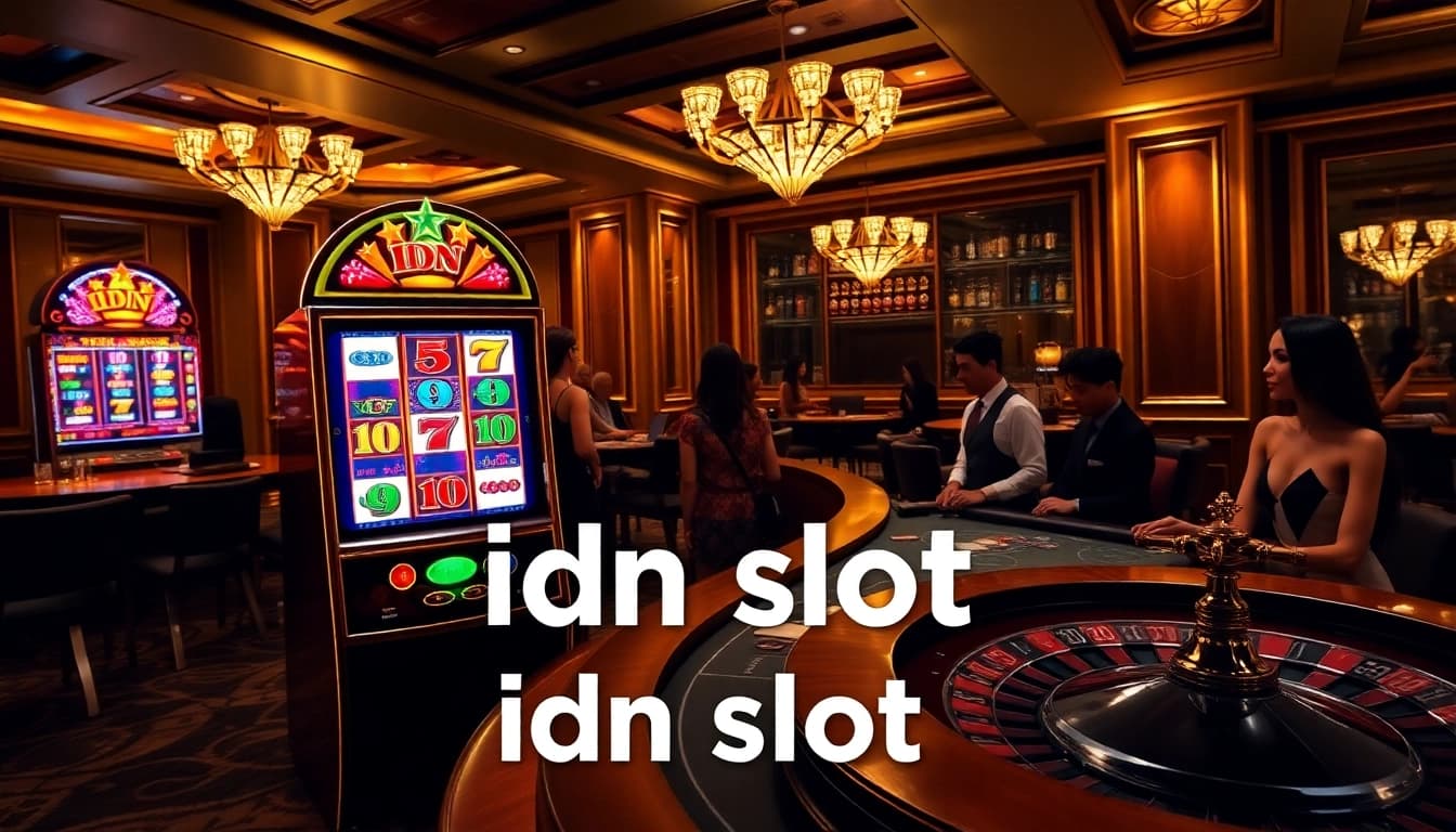 Experience the excitement of idn slot gaming at a luxurious casino with vibrant machines and engaging players.