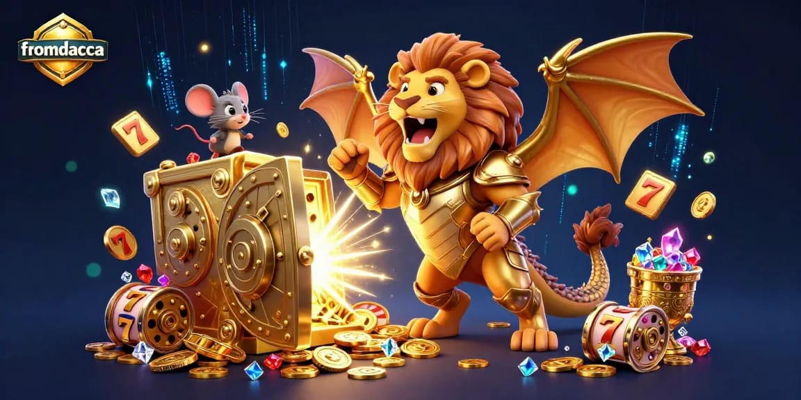 Spin the reels and win big at fromdacca, featuring a mesmerizing 3D chimera and golden treasures.