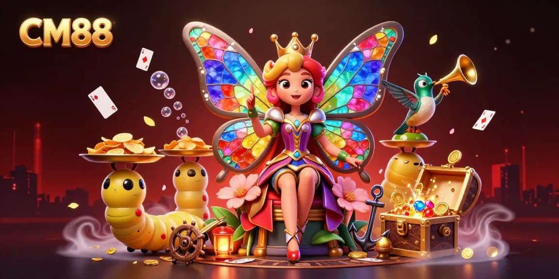 Experience exciting moments at CM88 with a colorful cartoon-designed casino scene showcasing vibrant game elements.