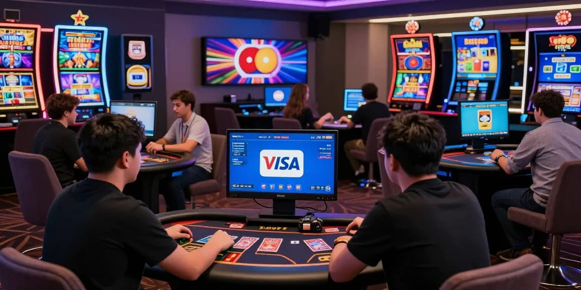 Engaging online casino experience on scoarch.org.uk with players interacting physically with virtual games, Visa and Mastercard payment options, showcasing the evolution in gaming.