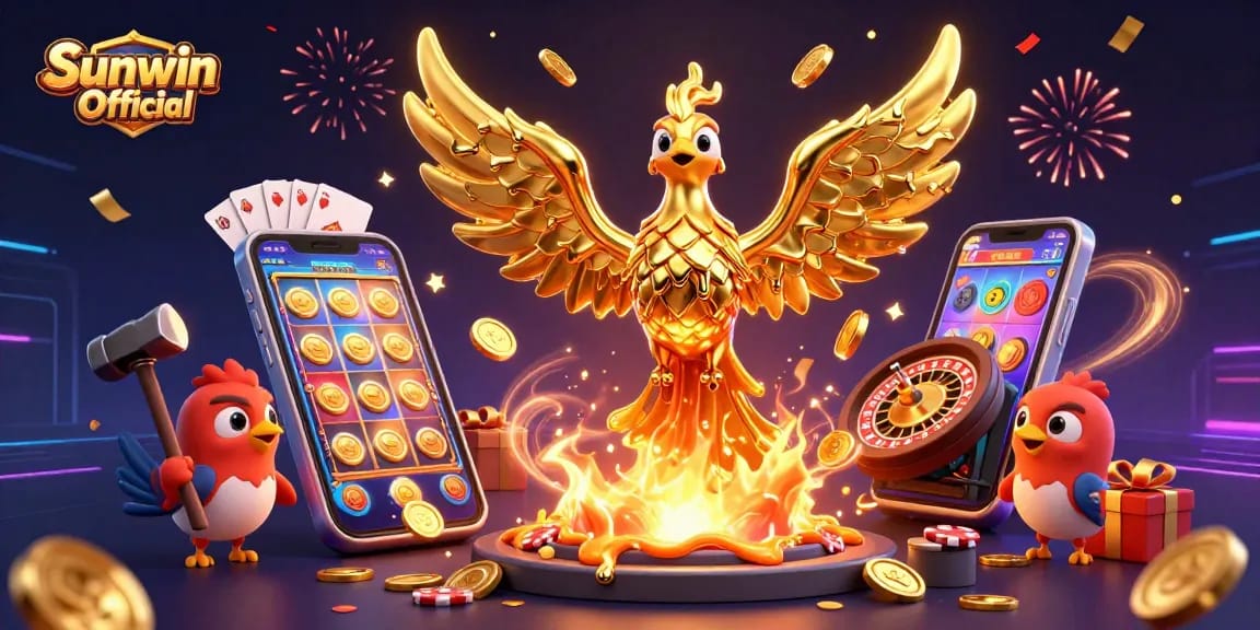 Experience thrilling gameplay at Sunwin Official with our molten metal phoenix among vibrant casino elements.