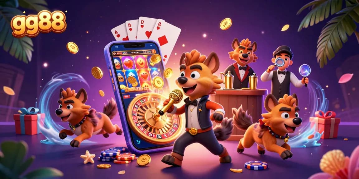 Experience thrilling gaming action at gg88 with lively characters and engaging casino elements.