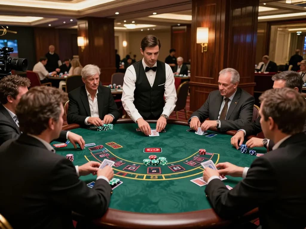 Players engaged in a high-stakes blackjack game at a luxurious casino, showcasing the 789 win experience.