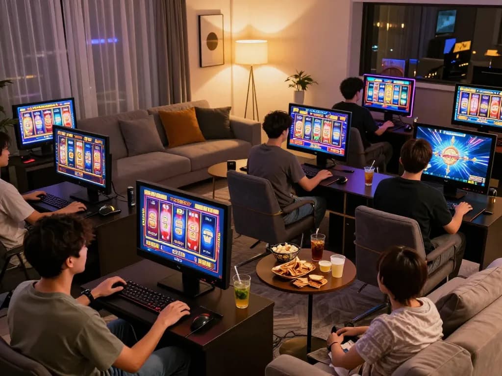 Engaging online casino gaming experience at home with players using LGOSUPER on their devices.