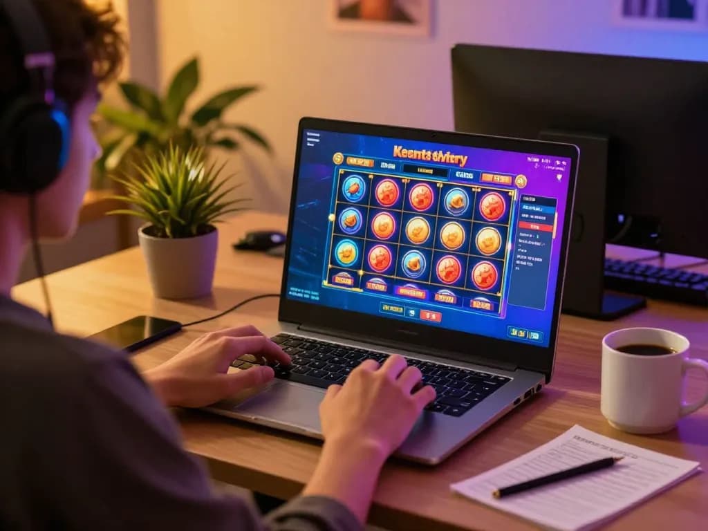 Engaging in rik vip online gaming with vibrant slots interface and cozy setup