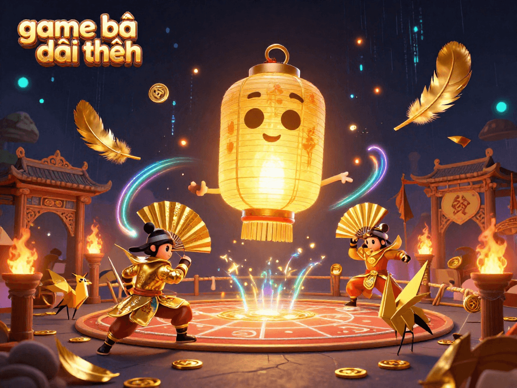 Engage in game bài đổi thưởng amidst a vibrant Asian market casino illustration filled with festive elements.