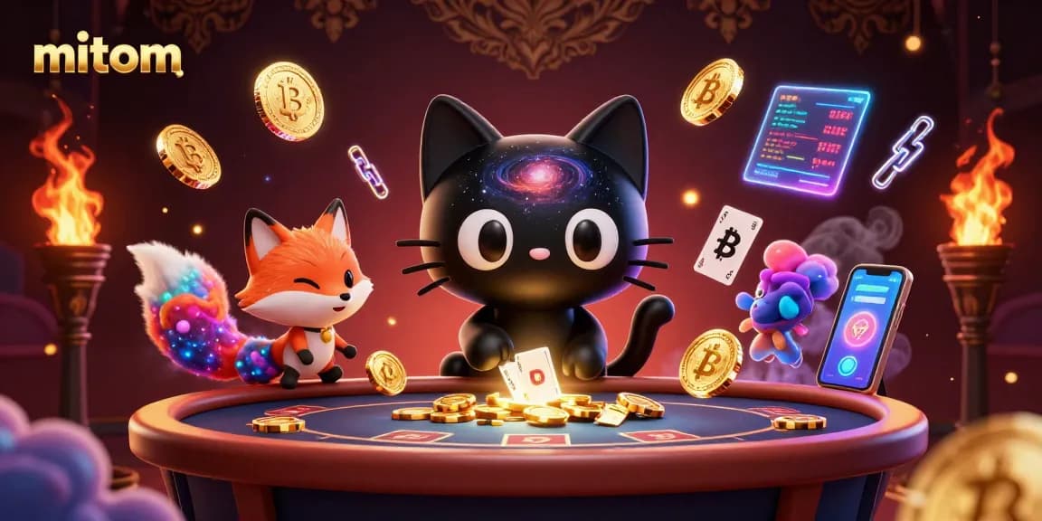 Watch the mitom black hole cat engaging at a cosmic casino, pulling in chips and cards.