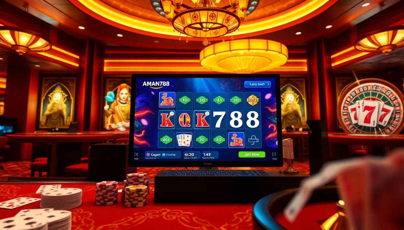 Nikmati pengalaman slot yang mendebarkan di AMAN788 dengan elemen kasino yang penuh warna dan gameplay yang menarik.