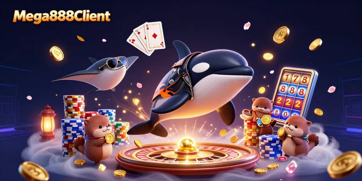 Experience thrilling gameplay with Mega888Client, as players enjoy casino fun in a vibrant 3D scene.