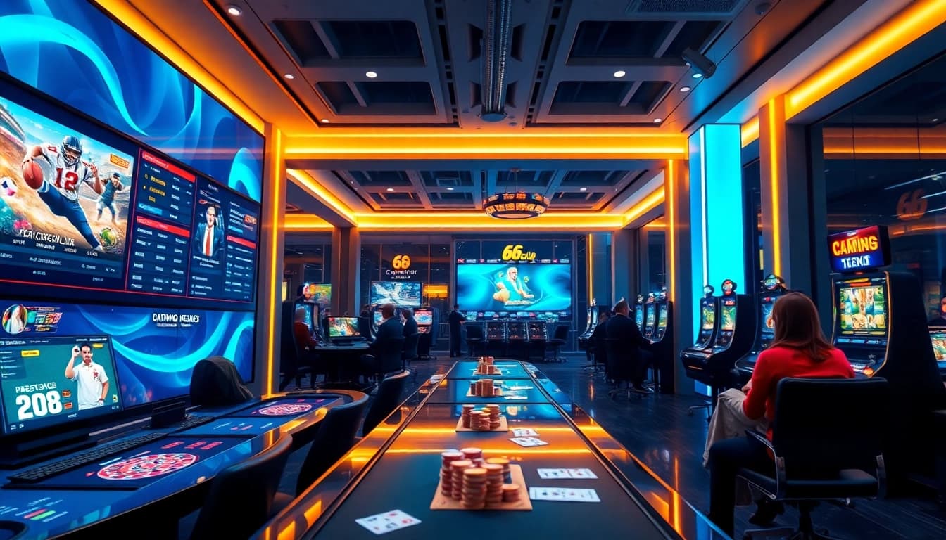 Dynamic gaming atmosphere at 66club with vibrant visuals and modern technology.